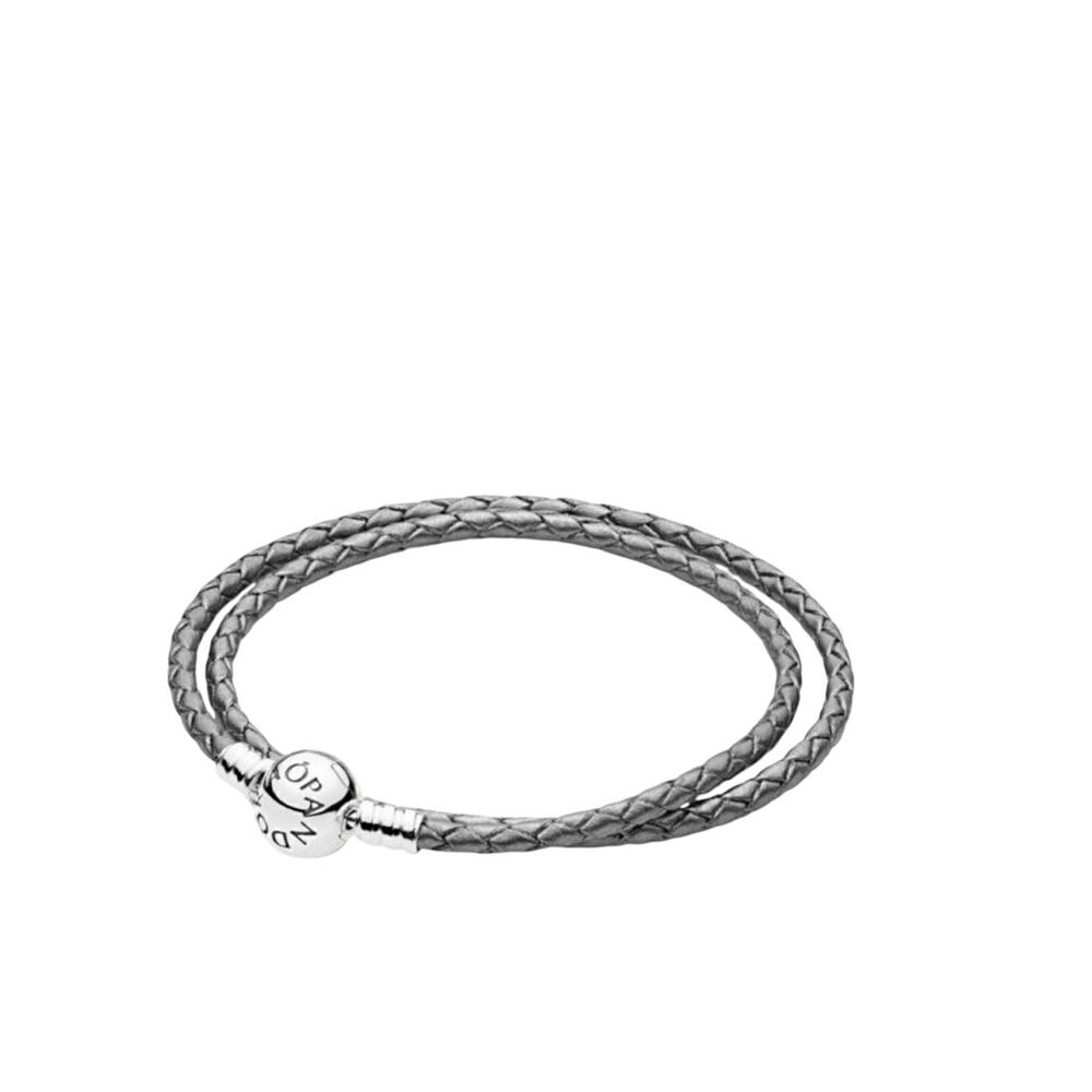Pandora Moments Double Blue Leather and Silver Bracelet, 6 1/2"